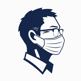 マスクと眼鏡の横顔を線で描いた似顔絵